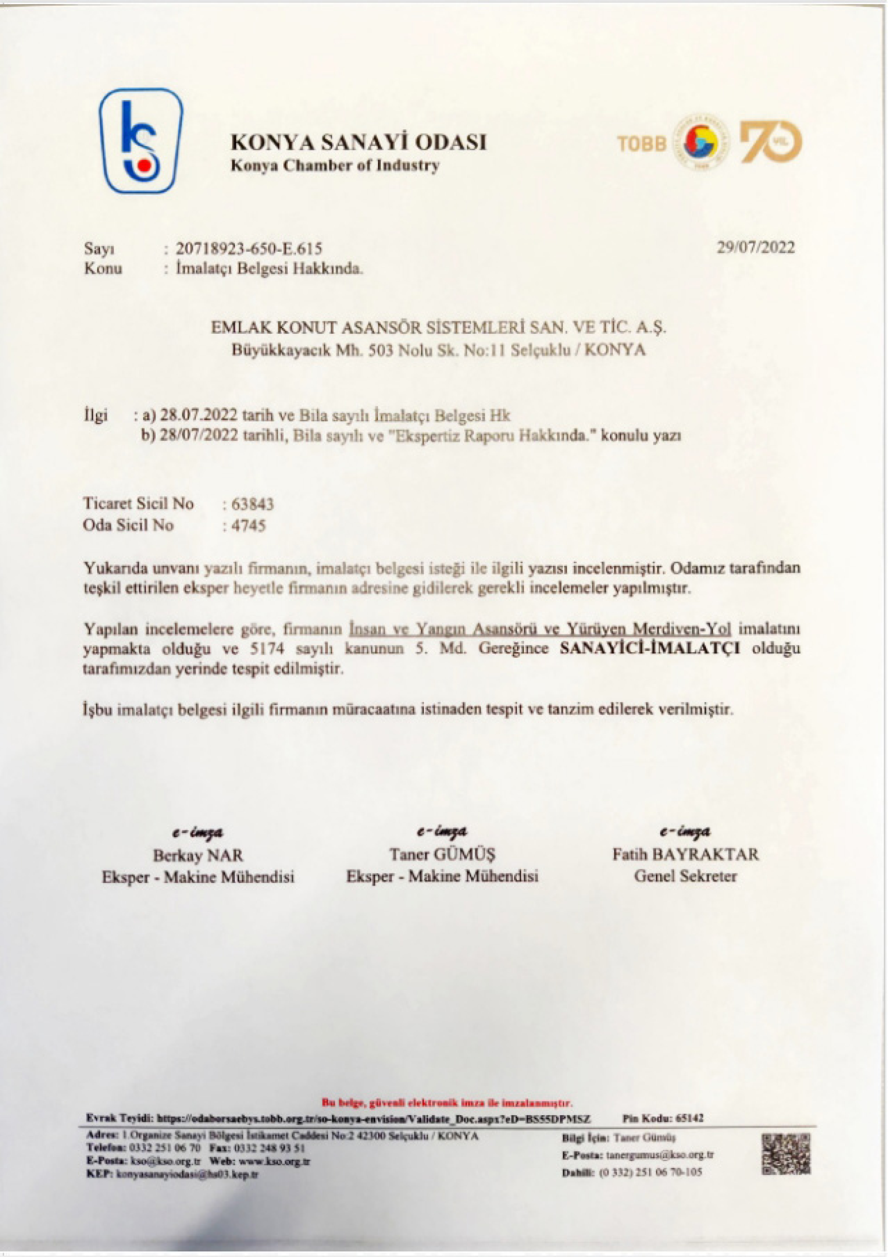 Manufacturer's Certificate