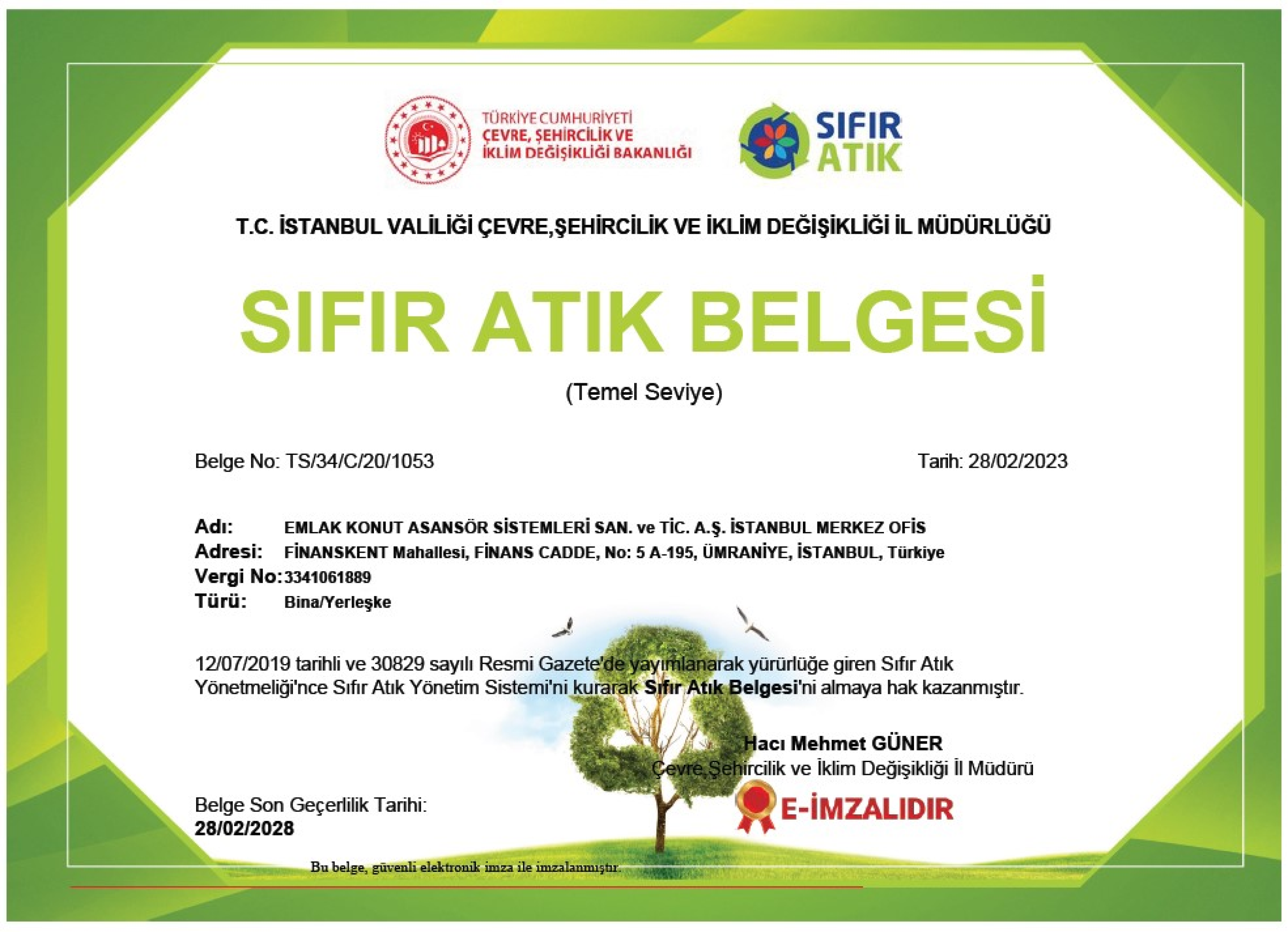  Zero Waste Certificate - EKA Head Office