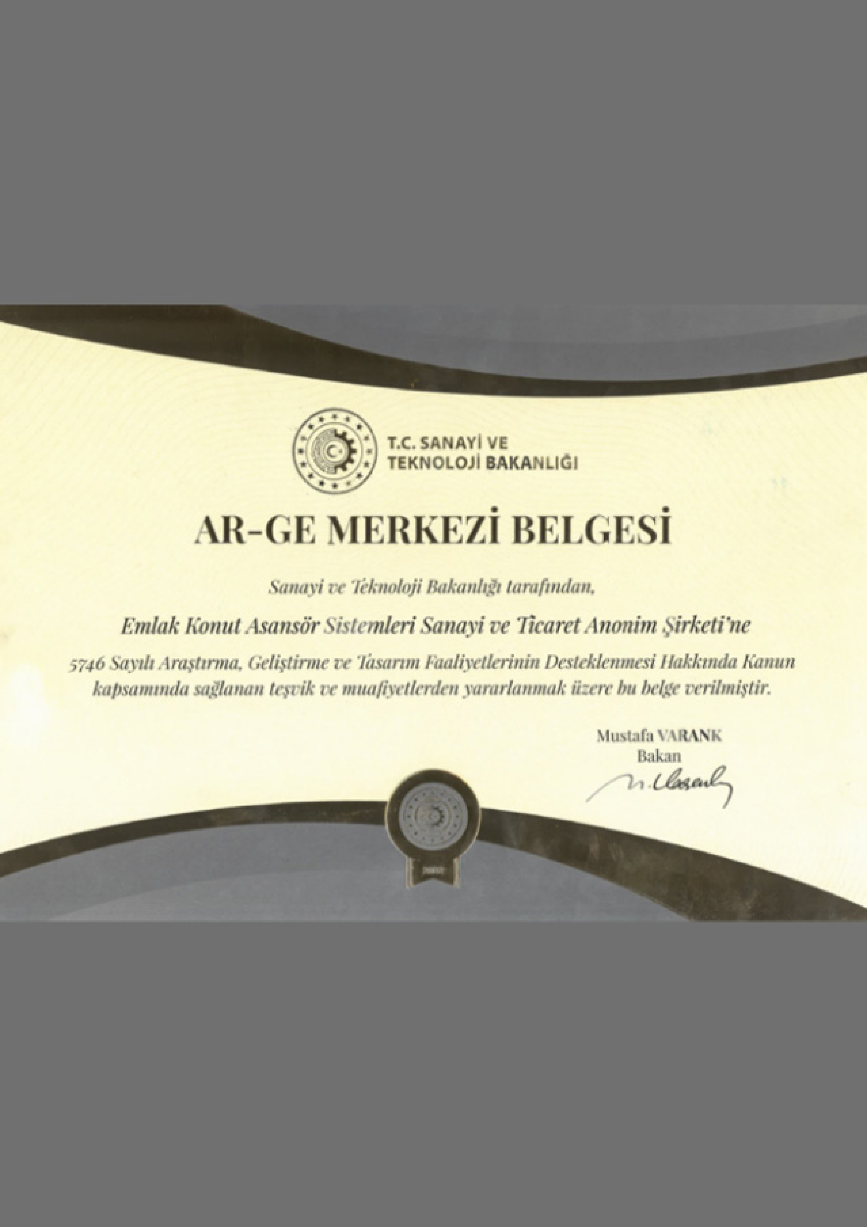 AR-GE Merkezi Belgesi