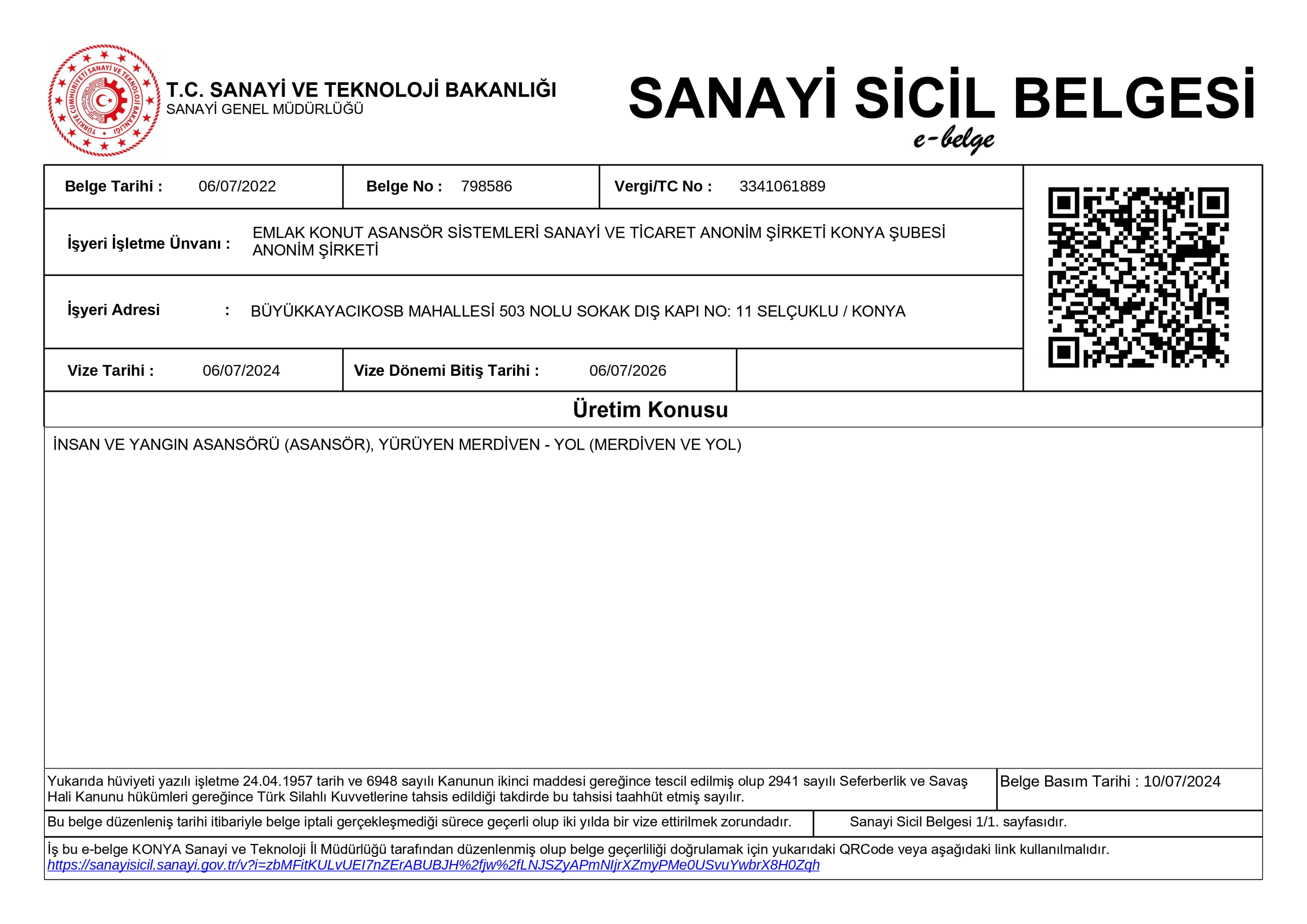 Sanayi Sicil Belgesi